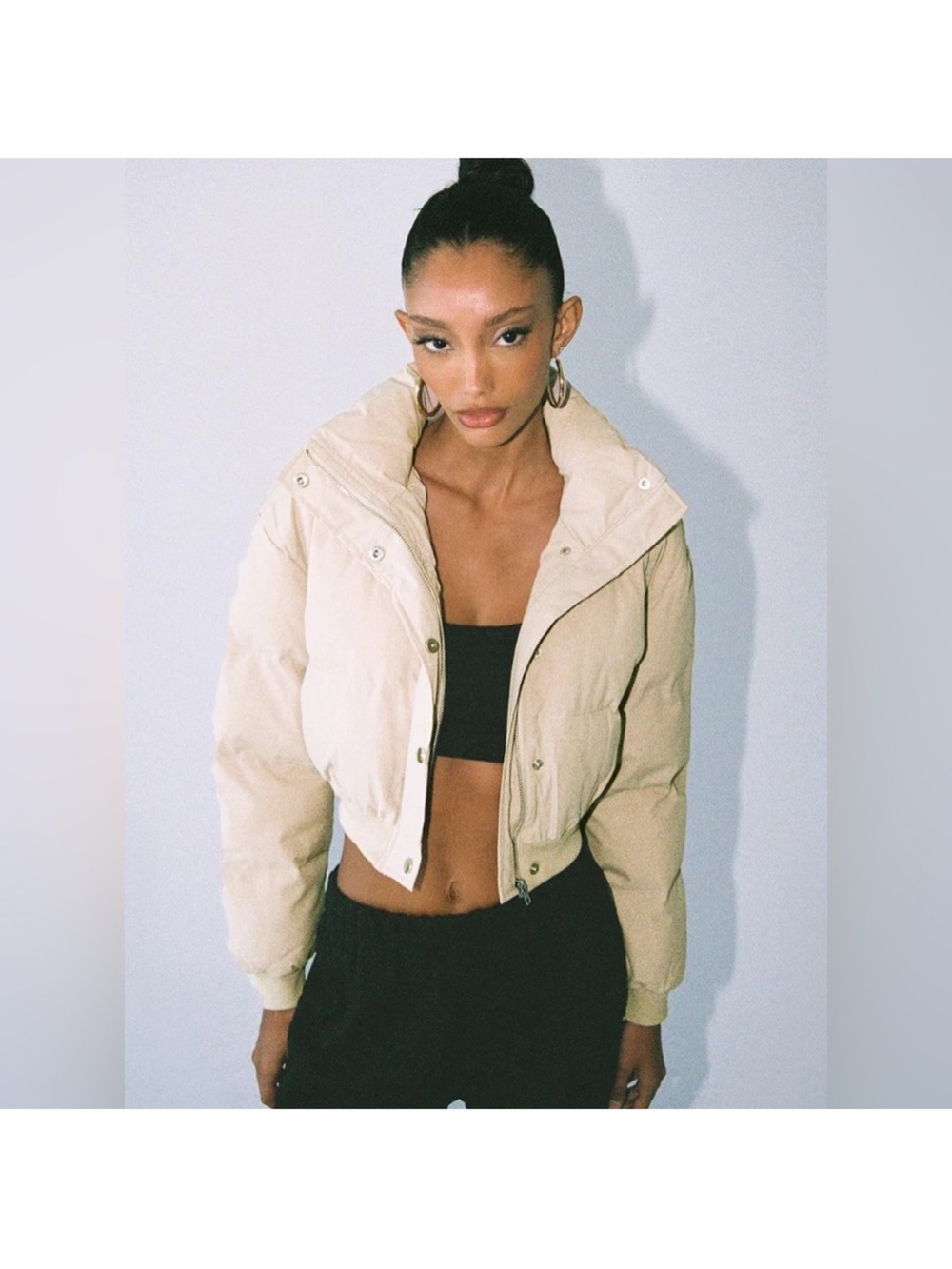 Princess Polly Satori Cropped Puffer Jacket in Beige - M/L - never worn